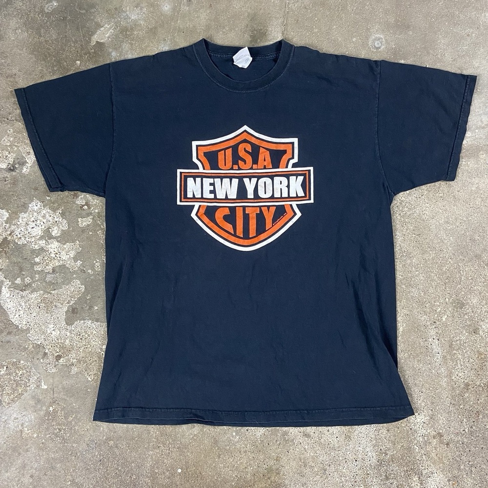 Vintage New York NYC T-Shirt Size XL Black Harley USA City Motorcycle Graphic